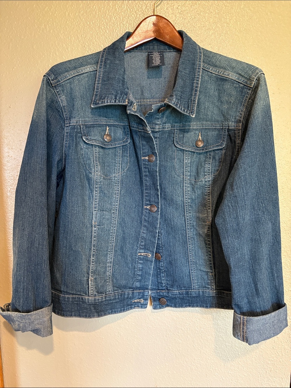 Y2K Faded Glory Medium Blue Denim Jacket for Women Size 12-14